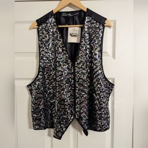 AJ black and silver sequin vest NWOT Size 2X